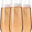 30 Plastic Stemless Champagne Flutes - Disposable Unbreakable 9 Oz toasting glasses, With Gold rim | Reusable, Clear, Fancy & Shatterproof Champagne Glasses - Ideal for Weddings, Birthdays, Parties