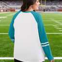 Plus Size Football Shirts Women Game Day Graphic Long Sleeve Shirt Sunday Funday T-Shirts Casual Football Fan Tee Top (Blue, XXL)