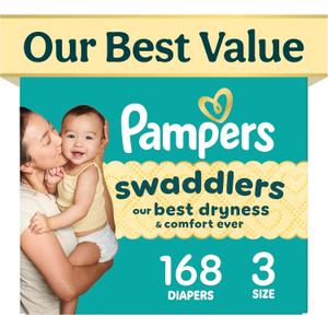 Swaddlers Diapers, Size 3 (13-26 lbs), 168 Count, Fragrance Free, Hypoallergenic, Absorbent, Pediatrician Recommended, Skin Safe