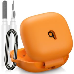 Compatible with Beats Powerbeats Pro 2 Case Cover, Soft Silicone Shockproof Protective Skin Case for Beats Powerbeats Pro 2 2025 with Cleaner Kit & Carabiner, Top Logo Visible (Orange)