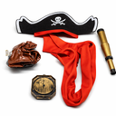 Pirate Costume Accessory Set – Hat, Telescope, Scarf, Treasure Bag & Compass