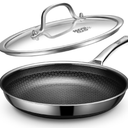 Yonida Non Stick Frying Pans, 12inch with Lid, Hybrid Frying Pans Nonstick Upgrade,non stick Skillets Stainless Steel, Dishwasher & OvenSafe, Induction Compatible Cooking Pan, PFOA Free Cookware