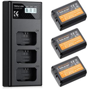 K&F Concept 3-Pack NP-FW50 Battery and Upgraded 3-Slot ZV-E10 Battery Charger Compatible with Sony Alpha A6400 A6000 A6300 A6500 A5000 A5100 A7 A7II A7R A7RII A7S A7SII RX10 II III IV Cameras