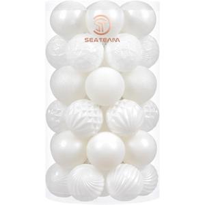 Sea Team 41-Pack Christmas Ball Ornaments with Strings, 60mm/2.36-Inch Medium Size Baubles, Shatterproof Plastic Christmas Bulbs, Hanging Decorations for Xmas Tree, Holiday, Wedding, Party, White