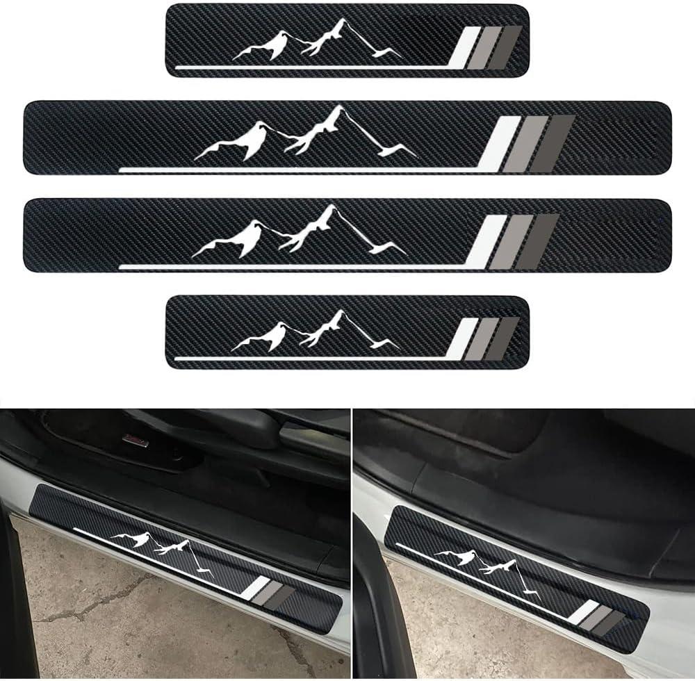 4Pcs Front/Rear Carbon Fiber Car Door Sill Protector Door Entry Guard Door Sill Protector fit for Car SUV Truck Universal (gray)