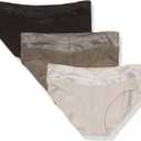 Warner's womens Blissful Benefits No Muffin Cotton Stretch Lace Multipack Hipster Panties, Stone Crystal Web/ Platinum/ Black, Medium US