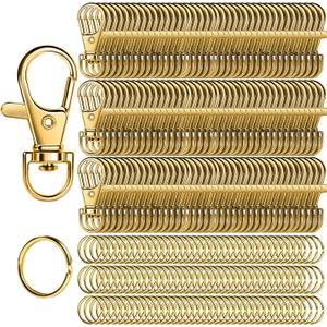 LEOBRO 240PCS Lobster Claw Clasps and Key Rings, 120PCS Keychain Clips and 120PCS Key Chain Ring for Keychain, Key, Jewelry Making, Art Crafts, Gold