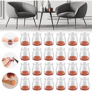 24PCS Upgraded Silicone Chair Leg Floor Protectors for Hardwood Floors, Furniture Sliders for Chair Legs, Felt Bottom Furniture Pads, Anti-Slip Round&Square Cap Covers to Scratch and Reduce Noise