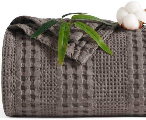 PHF Cooling Waffle Blanket King Size, Lightweight 60% Rayon from Bamboo & 40% Cotton Breathable Blanket for Hot Sleepers, Summer Use, Soft Luxury for Bed Couch Sofa, 104"x90", Dark Grey