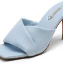 DREAM PAIRS Womens High Stilettos Heels Mules Open Square Toe Slip On Comfort Sexy Dress Pumps Sandals Evening Party Prom Dance Shoes (9.5, Baby/Blue)