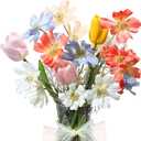 Hoteam 8 Pcs Wildflower Artificial Flowers Fake Flowers 24'' Cosmos Silk Flower 18'' Faux Tulip Long Stem Wildflower Colorful Coreopsis Bouquet for Wedding Floral Arrangements Garden Table Decoration