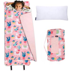 Wildkin Kids Original Nap Mat  Cozy Kids Sleep Mat with Pillow, ideal for School & Travel (Llamas and Cactus Pink)