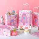 Geyoga 24 Pcs Pink Outer Space Party Favor Bags Space Goodie Gift Bags with Handles Galaxy Rocket Treat Party Supplies Two The Moon Birthday Decoration for Birthday Astronaut Galaxy Solar System Theme