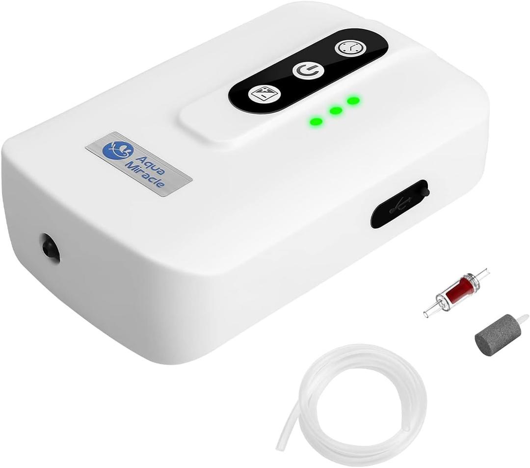 AquaMiracle Lithium Battery Powered Portable Aquarium Air Pump for Fish Tank up to 60 Gals, USB Rechargeable Aquarium Bubbler Aerator for Fishing, Power Outages and Emergency