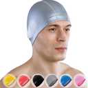 Spandex Swim Cap with Protective Layer // Comfortable Swimming Cap for Women Men Adult and Kids (Silver)