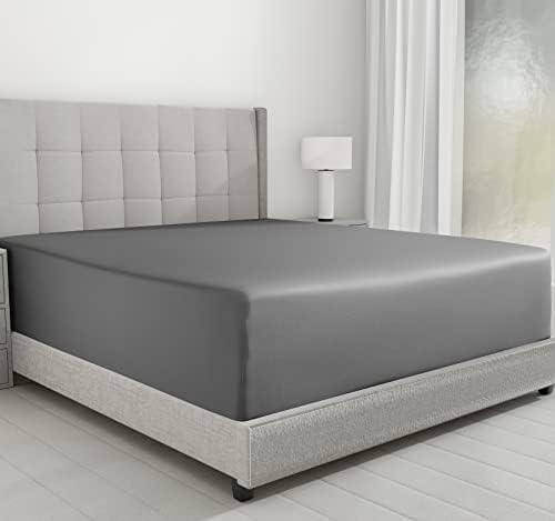 California Design Den Luxurious King Size Fitted Sheet Only - 100% Cotton, 600 Thread Count, Soft Deep Pocket Bottom Fitted Sheet, Sateen Weave, Hotel Quality, Smart Foot Side Indicator - Mist Grey