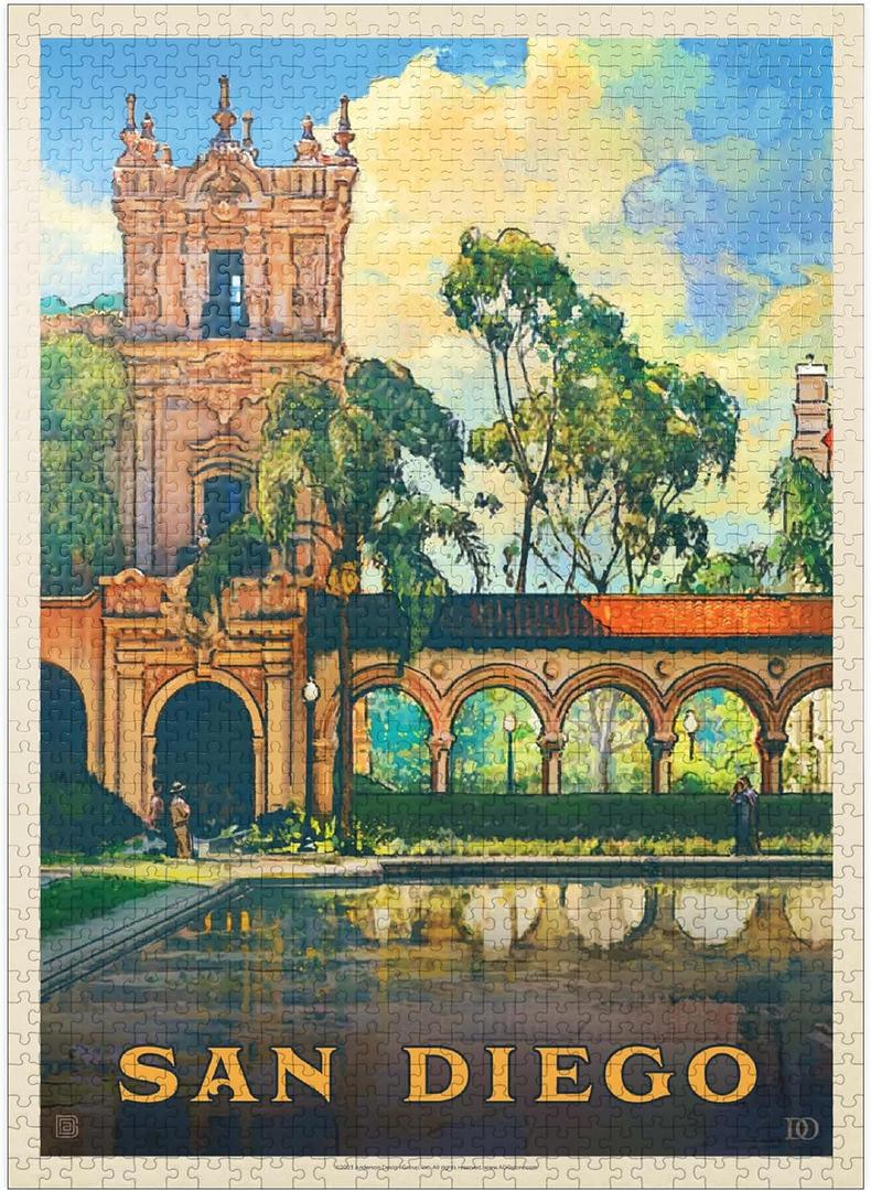 MyPuzzle San Diego, CA: Balboa Park, Vintage Poster - Premium 1000 Piece Jigsaw Puzzle for Adults