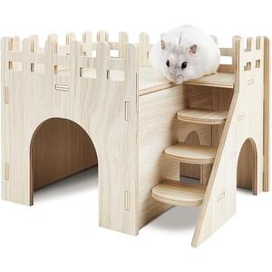 Hamster House,Tiny House with Slide House, Double-Decker Hut, Hamsters Cage Accessories,Small Animal Habitat Decor for Hamsters
