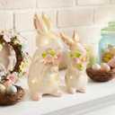 2 Pcs Easter Decorations Spring Glitter Bunny Flower Figurines Gold White Rhinestone Rabbit Resin Statue Set Cute Crystal Bunny Table Gifts or Home Desk Centerpieces Tiered Tray Indoor Decor