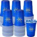 50 Pack 60th Birthday Cups - 16 oz Cheers to Years Disposable Plastic Gold and Blue for Hot Cold Drinks - Party, Wedding, Anniversary Supplies Decorations