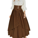 Mingyuezai Women Renaissance Costume Medieval Victorian High Waisted Button Skirt Set, Small