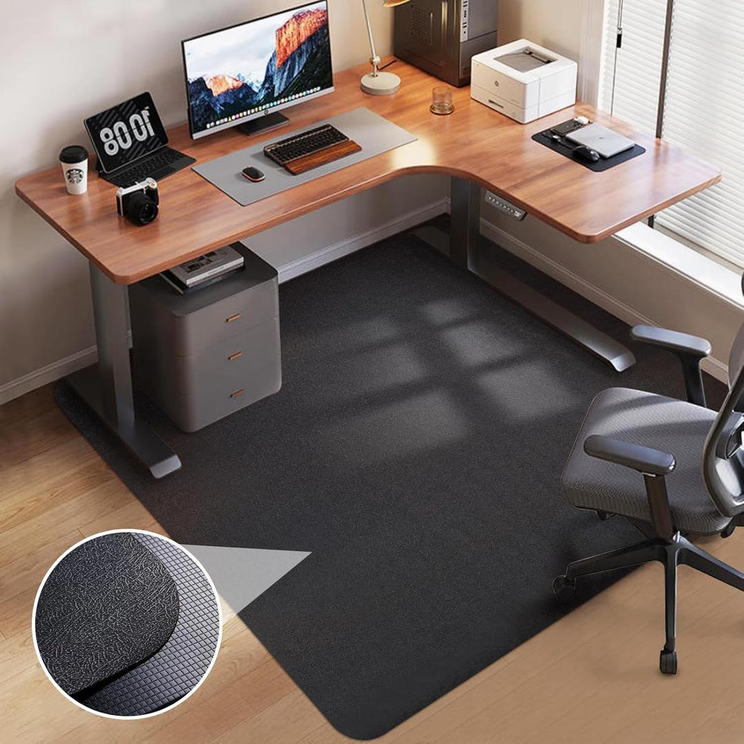 Office Chair Mat for Hardwood Floor: 53"x45" Large Black Rolling Chair Mat for Hard Wood and Tile Floor, Anti-Slip Heavy Duty Floor Protector Mat Under Computer Desk, Easy Glide Chair Mats for Home