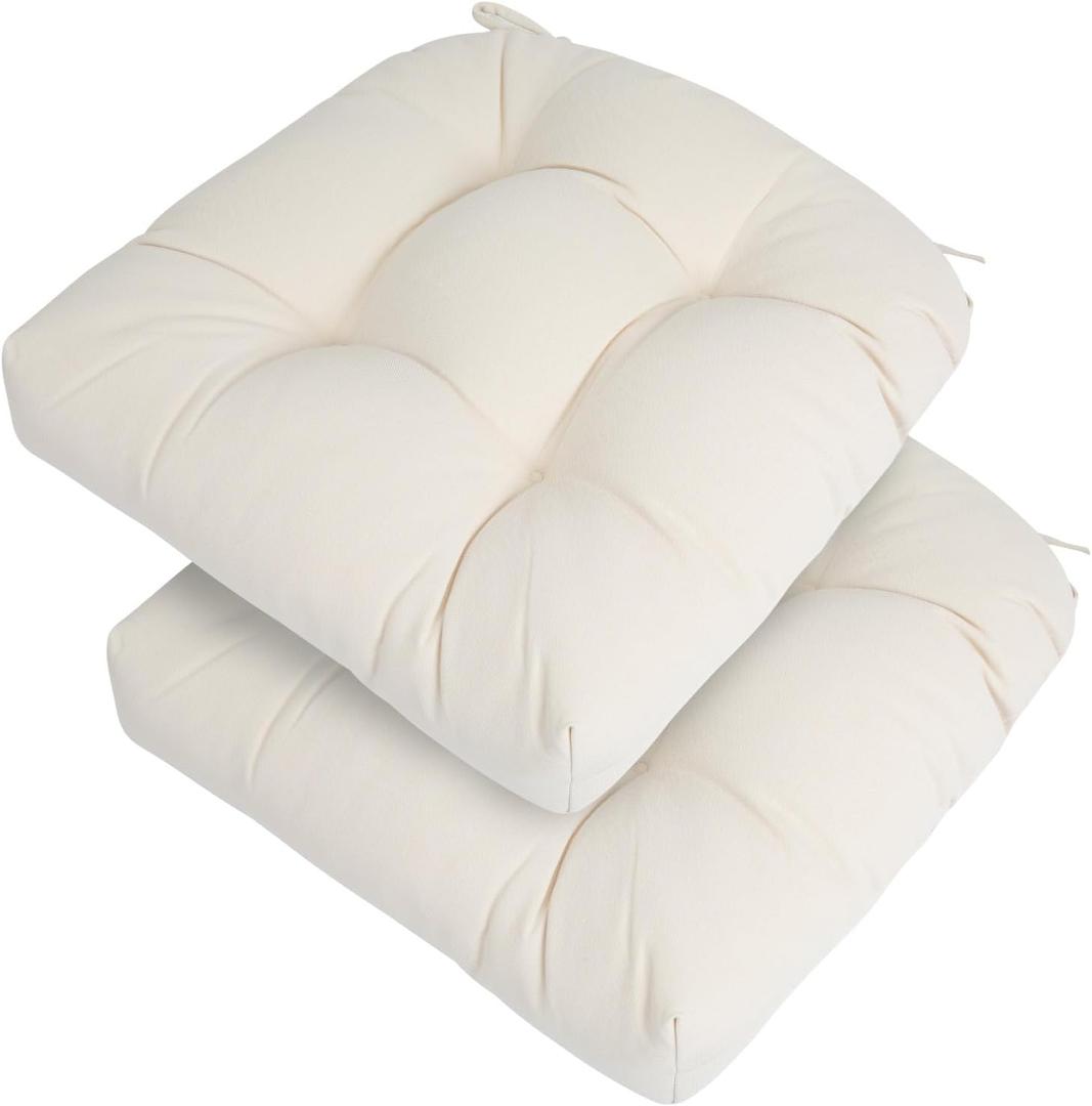 FUNHOME Water-Repellent Tufted Seat Cushions Set of 2 Outdoor Chair Cushions for Patio Furniture 19 x 19 x 5 Inch Patio Cushion for Rocking, Camping, Kitchen Chairs-Cream White