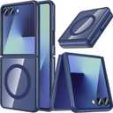 New Upgrade For Samsung Galaxy Z Flip 7 Case,Z Flip 7 Case [Built-in Screen Protector] [Compatible with MagSafe] Transparent Shockproof Magnetic Clear Back Slim Fit Protective Rugged Phone Cover-Blue