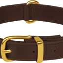 Leather Dog Collar - Heavy Duty Adjustable Soft Padded Pet Collars for Small Medium Large Dogs Breed - Black Green Brown Pink Red Blue (Brown, L, 15"-19" Neck Fit)