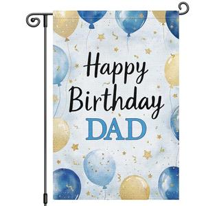 Louise Maelys Happy Birthday Dad Garden Flag Balloons Welcome 12x18 Inch Double Sided Small Burlap for Daddy Papa Grandpa Cemetery All Seasonal Party Celebrate Yard Outdoor Sign Outside House Decor
