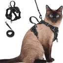 Cat Harness and Leash Set Escape Proof Adjustable Tactical Vest Breathable Kitten Harness with Handle for Walking Reflective Strips Jacket for Dark Night, L