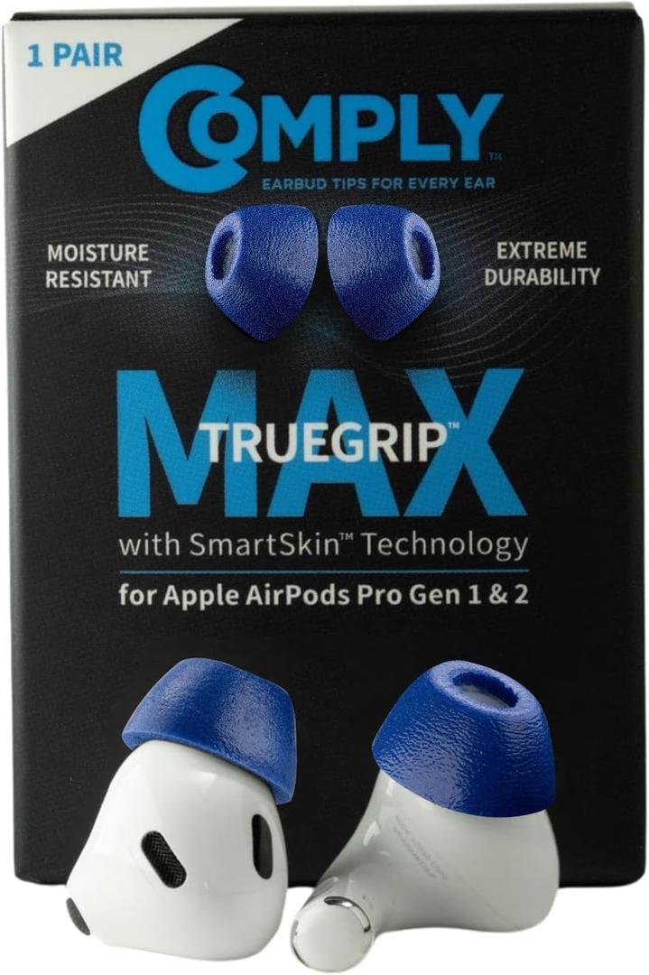 Comply TrueGrip MAX | Premium Memory Foam Replacement Earbud Tips for Apple AirPods Pro 1 & 2 | Long Lasting Comfort, MAX Durability, Secure Fit, Superior Noise Isolation| Purple (Medium) (1 Pair)