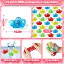 WEMEMORN Valentines Day Gifts Cards for Kids, 24 Pack Double Heart Squeeze Balls with Greeting Cards for Kids Classroom Exchange Prizes, Stretchy Toy Balls Bulk Gift, Squ