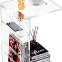 Clear Acrylic Side Table on Lockable Wheels, C Shaped End Table for Sofa, Small Coffee Tables for Small Spaces (Clear), 23.7 inches x 13.8 inches x 11.8 inches