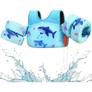 HeySplash Swim Vest for Kids, Toddler Pool Floaties, Children Swimming Vest with Adjustable Strap, Swim Jacket Water Wing Arm Float, Puddle Sea Beach Boat Jumper Boy Girl Baby (A Blue Shark)