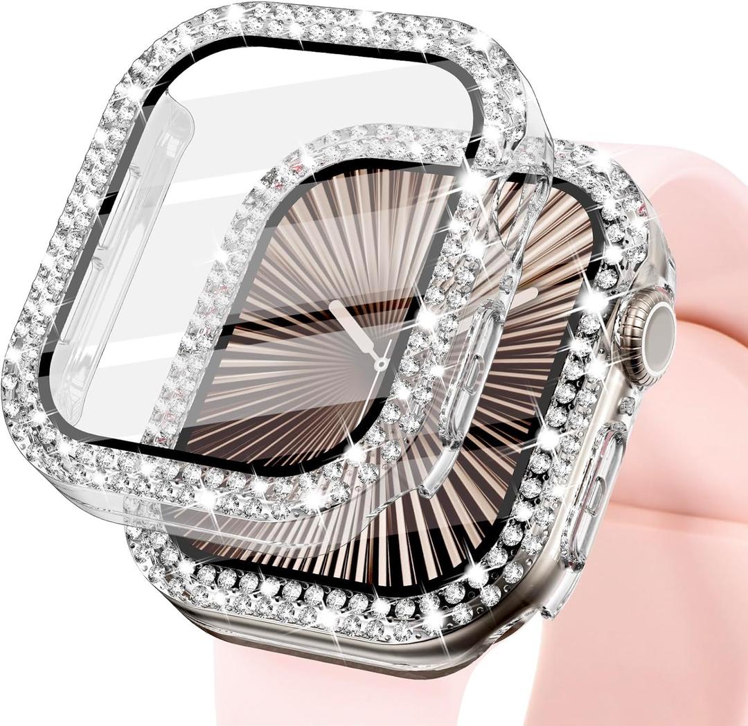 KADES Bling Case for Apple Watch 38mm with Built-in Screen Protector, Sparkling Rhinestone Protective Cover Compatible with Apple Watch Series 3 2 1 (38mm, Clear)