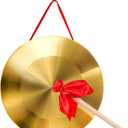 ZEAYEA 12.6 inch Gong Instrument, Chinese Traditional Percussion Instrument Copper Gong with Beater and Red Hanging Ribbon for Celebration, Party, Festivals