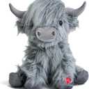 Highland Cow Stuffed Animal with Mooing Sound, 10 inch, Cuddly Farm Cow Toy for Boys Girls Gift Decoration (Grey)
