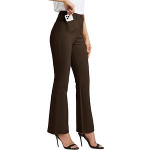 Willit Women's Yoga Dress Pants Bootcut Stretch Work Slacks Office Pants 4 Pockets (Medium, Brown)