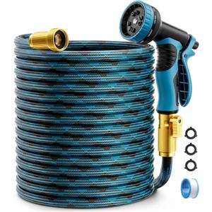 Garden Hose, Non-Expandable Water Hose 100ft, Flexible, Kink & Leak Proof Water Pipe with 10-Function Spray Nozzle, Lightweight Outdoor Hose for Yard, Lawn, Car Wash, RV and Home Use