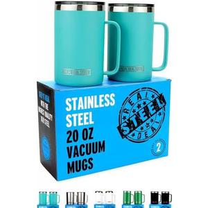 Amazon.com | Insulated Mug with Handle and Lid - Stainless Steel Vacuum Coffee Cup, Set of 2, 20 oz - Large Double Wall Coffee or Tea Cup, Thermal Camping Mug Keeps Drinks Hot, That Keeps Beer Cold: Coffee Cups & Mugs