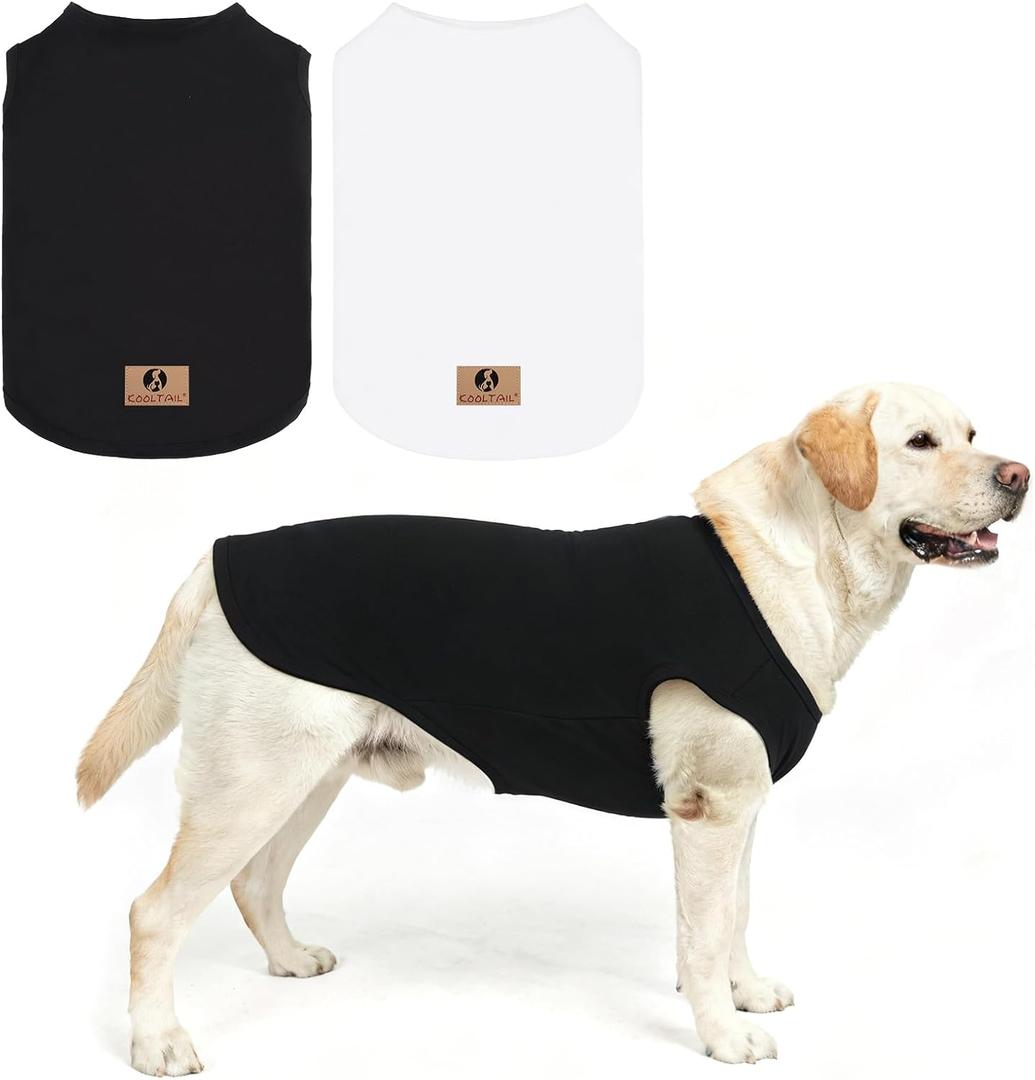 KOOLTAIL Large Dog Clothes for Boy Girl, 2 Pack Cotton Summer Dog T Shirts UV & Insect Protection for Outdoor Camping, Anti-Hair Loss Breathable Sleeveless Pet Vest Tank Tops Apparel, Black & White,XL