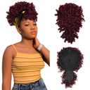 Afro Puff Drawstring Ponytail with Bangs, Black to Burgundy Kinky Curly Ponytail Bun with Bangs Updo Hairpieces, Short Afro Puffs with Bang for Black Women (Black to Burgundy 1BTBug)