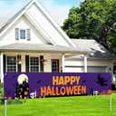 2 x Halloween Yard Decorations Outdoor Pumpkin Banner Happy Halloween Sign Witch Bat Skull Ghost Scene 118x20 Inch Haunted House Backdrop for Fence Porch Lawn Wall Party Decor