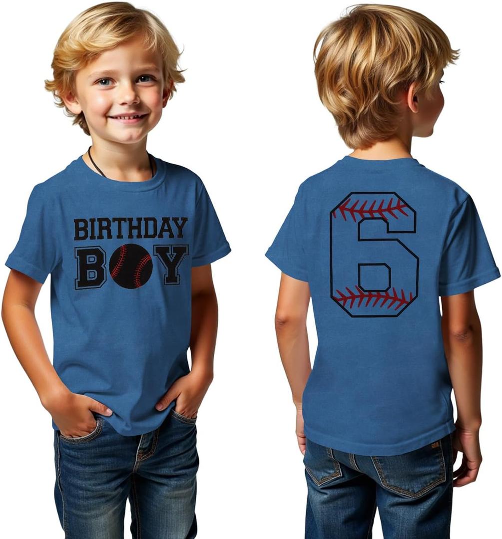 SOFEON Birthday Boy Shirts Boys Baseball T-Shirt 6th 7th 8th 9th 10th Birthday Party Tees Kids Baseball Fan Outfit B-Day Tops