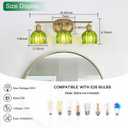 Gold Bathroom Light Fixtures, 3-Light Vanity Lights for Bathroom with Ribbed Green Tulip Glass Shade, Brass Wall Scone Lighting Over Mirror for Farmhouse,Bedroom,Living Room,Hallway