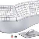 MEETION Ergonomic Wireless Keyboard and Mouse, Ergo Keyboard with Vertical Mouse, Split Curved Keyboard with Wrist Rest, Natural Typing Rechargeable Full Size, Windows/Mac/Computer/Laptop, Large Size (Black)