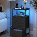 SONGMICS BELLAH Collection - Nightstand with Charging Station and App-Controlled Adjustable LED Lights, Bed Side Table, 3 Drawer and 1 Open Shelf, Bedroom, Ink Black and Ebony Black ULGS303BH01S