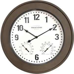 Presentime & Co. 20" Bradford Indoor/Outdoor Farmhouse Clock with Weather Station, Faux Barnwood Finish