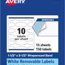 Avery Matte White Removable Wraparound Band Labels, Sure Feed Technology, 1.5" x 3.5", Print-to-The-Edge, Cigar Band Labels, 150 Total, Laser/Inkjet Printable
